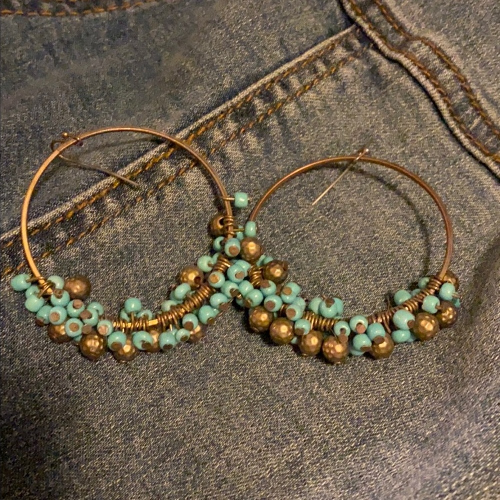 Bronze and turquoise earrings hoop